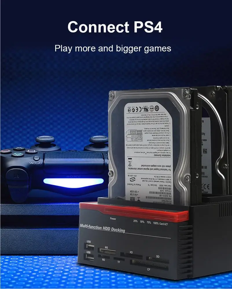 

2.5"/3.5" USB 3.0 to 2 SATA 1 IDE HDD Hard Drive Disk Docking Station Card Reader USB3.0 M2 TF Memory SD Flash Card Slot Hub