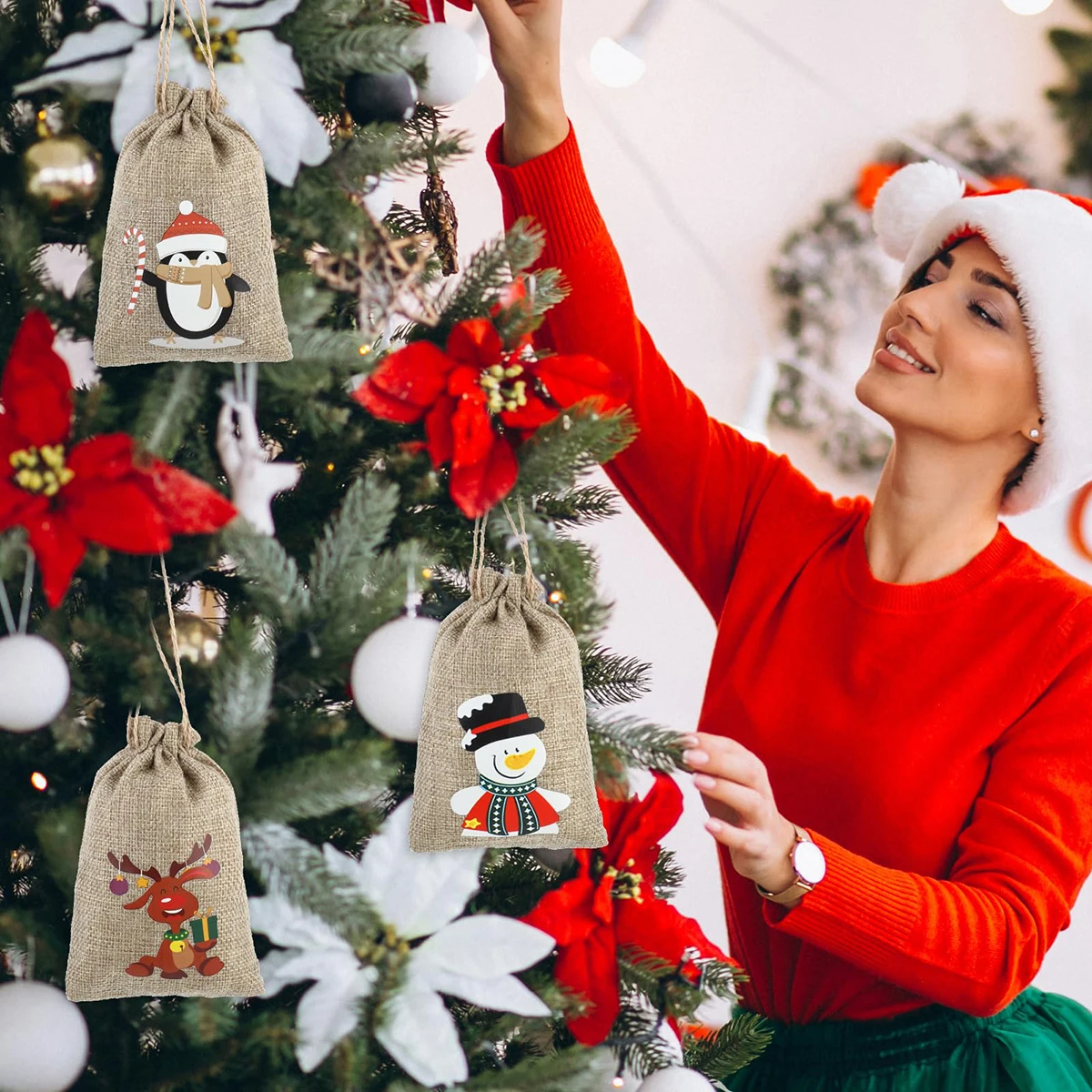 Рождественский адвент-календарь календарь из 12 предметов Джутовая сумка