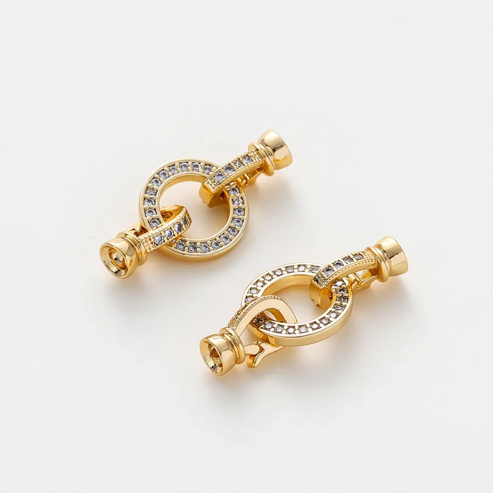 

18K Gold Plated Inlaid Zircon Closure Fasteners Lock Clasps for Necklace Making Beads Clasps Fastener DIY Pearl Jewelry Fittings