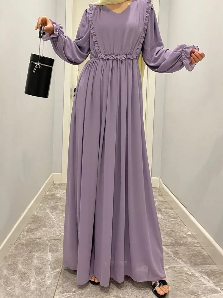 Рамадан Eid Djellaba мусульманское платье Дубай модные оборки прилипающая Abaya Дубай, Турция мусульманское кимоно мусульманский халат WY841