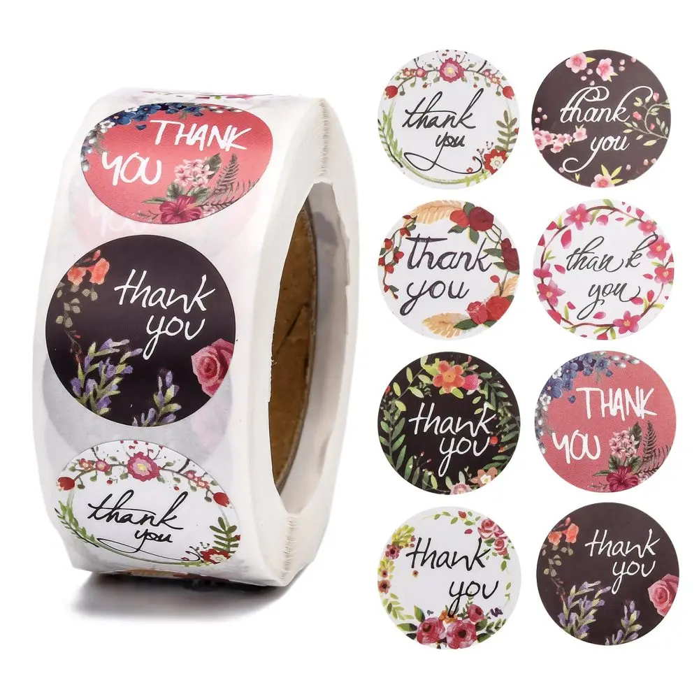 

500PCS Thank You Theme Self-Adhesive Paper Stickers Gift Tag for Party Decorative Presents Round Colorful 25mm 500pcs/roll