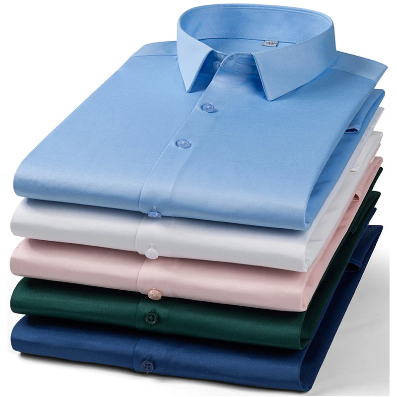 New autumn and winter anti-wrinkle seamless cotton stretch bamboo fiber men's shirt long-sleeved solid color business shirt