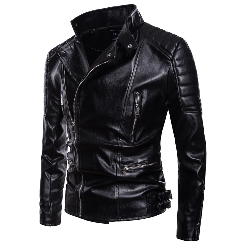 

Men's Classic Police Style Motorcycle Leather Jacket Autumn New High Quality Pu Leather Jacket Coat Men