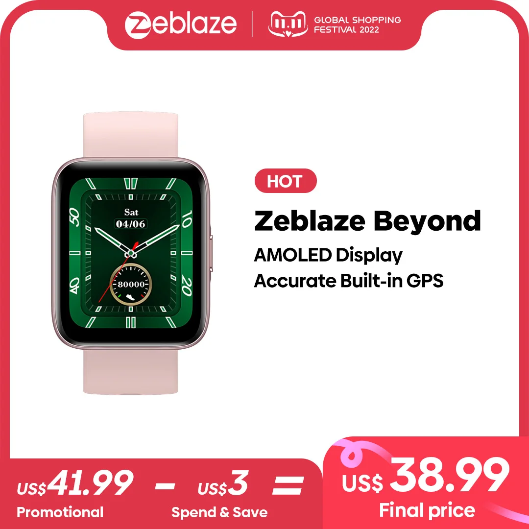 

Смарт-часы Zeblaze Beyond GPS, AMOLED дисплей, 40 дней автономной работы, водонепроницаемые, 5 АТМ, умные часы для здоровья и фитнеса для женщин