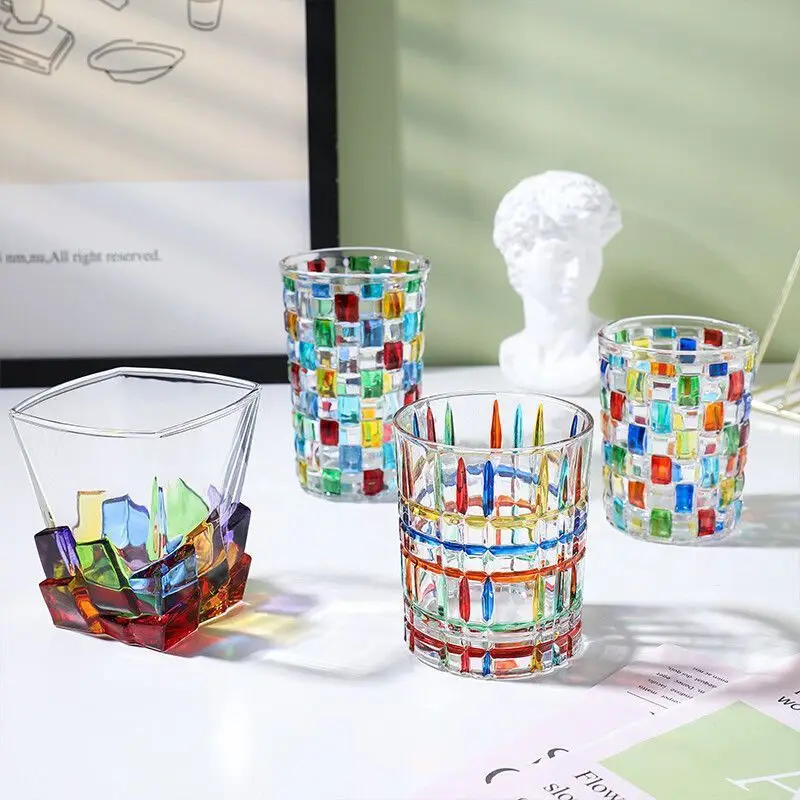 2 Pcs Color Crystal Glass Italy Zecchin Design Glassware Colorful Wine Cup Gothic Dazzle Water Liquor Whisky Mug Coffee Tumbler
