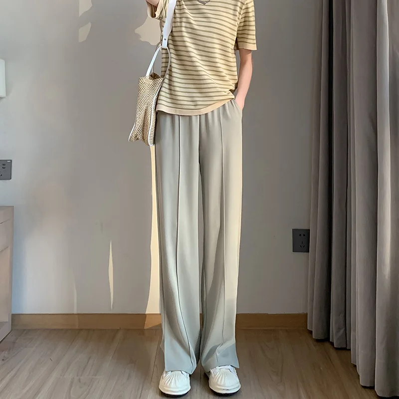 

2023 Summer Women's High Waist Nine-point Cigarette Pipe Slit Casual Formal Dress Straight Loose Sports Pants Black Suit Pants