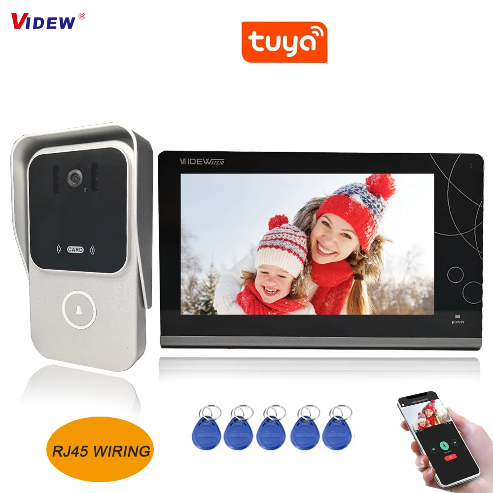 

Дверной звонок VIDEW с камерой, видеодомофон с 7-дюймовым HD монитором, умная система ночного видения Tuya для входной двери, RFID для виллы