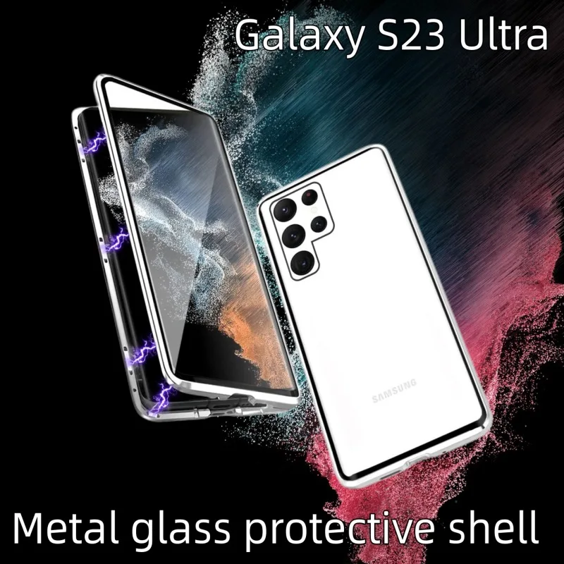 

Чехол для Samsung Galaxy S23ultra, двухсторонний защитный чехол из магнитного стекла, корпус из алюминиевого сплава, ударопрочный чехол