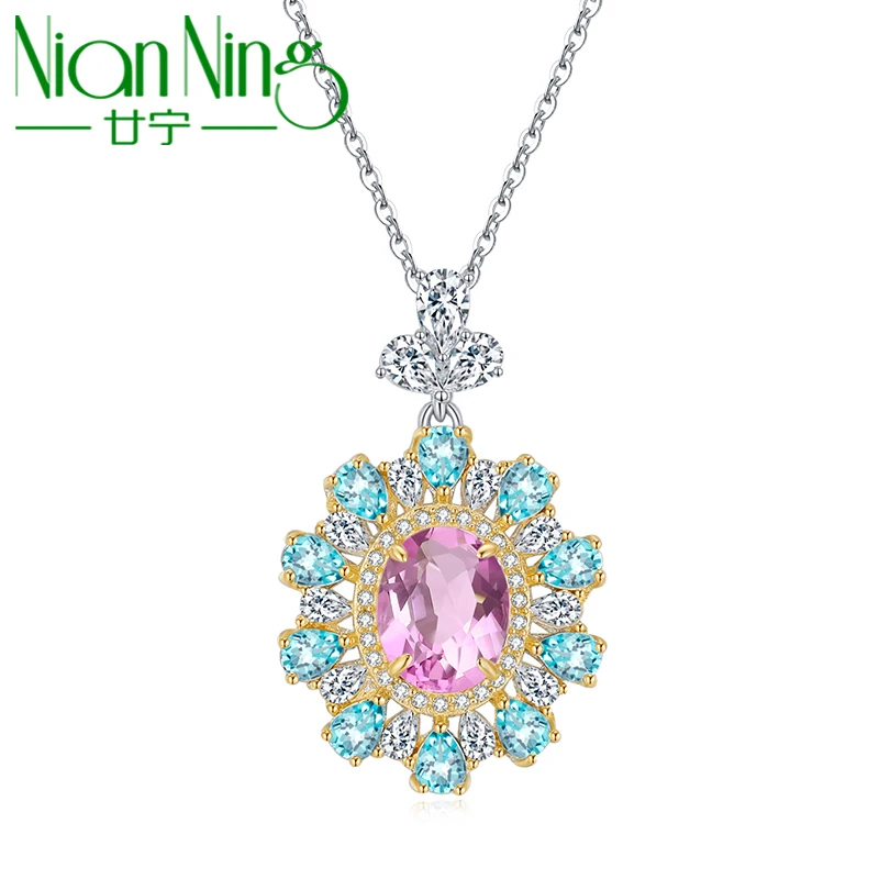 

Ожерелье NianNing из серебра 100% пробы с аметистом 925 пробы, женское ожерелье с кулоном из фиолетового камня большого размера, драгоценные камни S925, Изящные Ювелирные изделия 7019