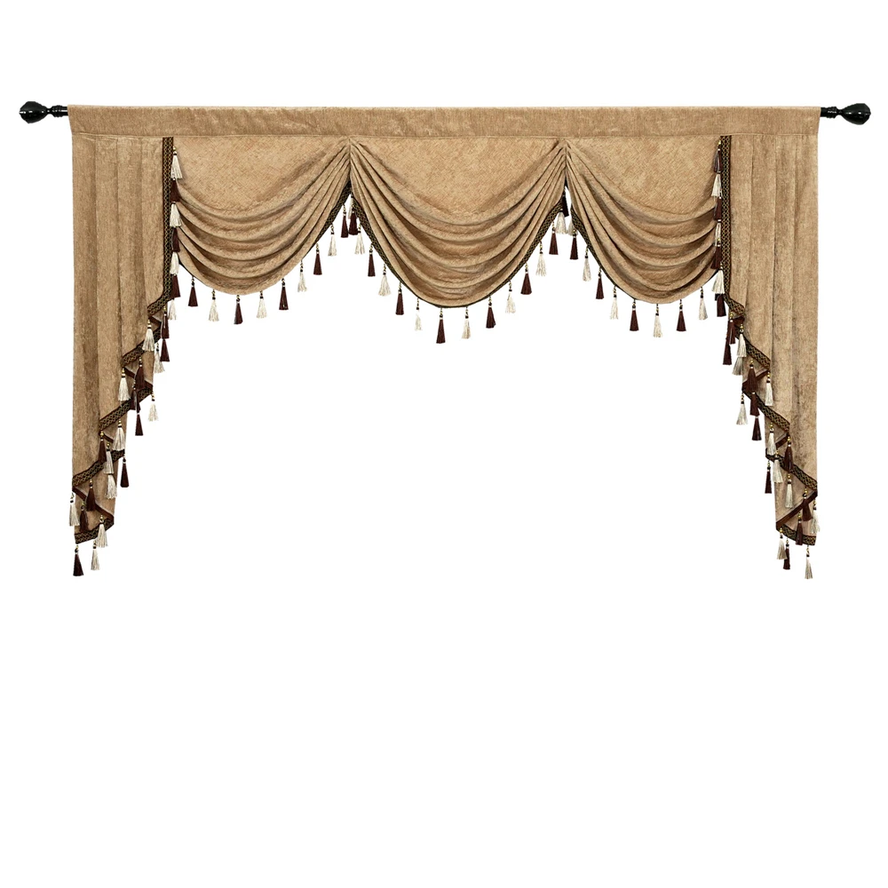

2022 Brown Curtains for Bedroom Living Dining Chenille Waterfall Valances for Kicthen Window Living Room Swags Pelmet Valance