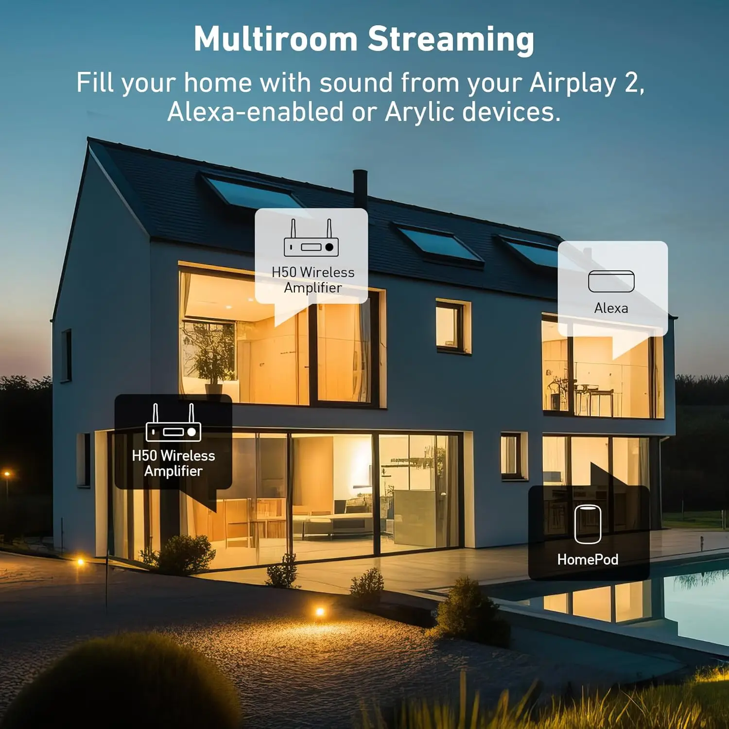 Фото Arylic H50 WiFi Bluetooth 5.2 HiFi усилитель мощностью 50 Вт×2 с поддержкой AirPlay 2, Spotify, Tidal Connect, HDMI ARC, Phono, USB, DAC, Multiroom №5
