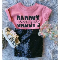 1 6 y baby girls clothes short sleeve round neck letter print t shirt shiny sequins decoration skirt summer two piece outfits