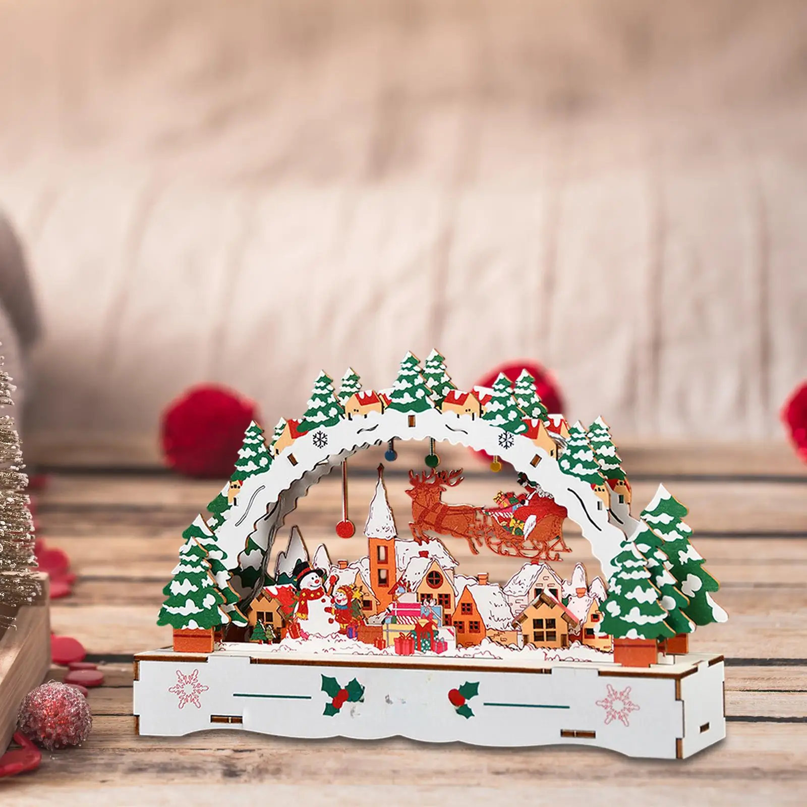 Светящаяся маленькая деревянная кабина центральное украшение стола