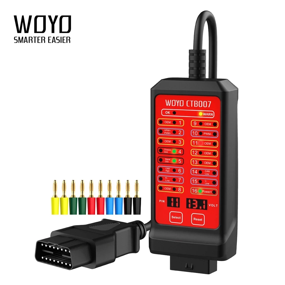 WOYO Auto CAN Tester Box Pin Settings Diagnostic Tool OBD2 16 Pin Break Out Box Automotive ECU Communication Protocol Detector