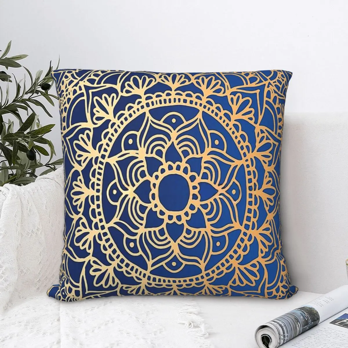 Blue And Gold Mandala Throw Pillow Case Buddhism Cushion Home Sofa Chair Print Decorative Hug Pillowcase