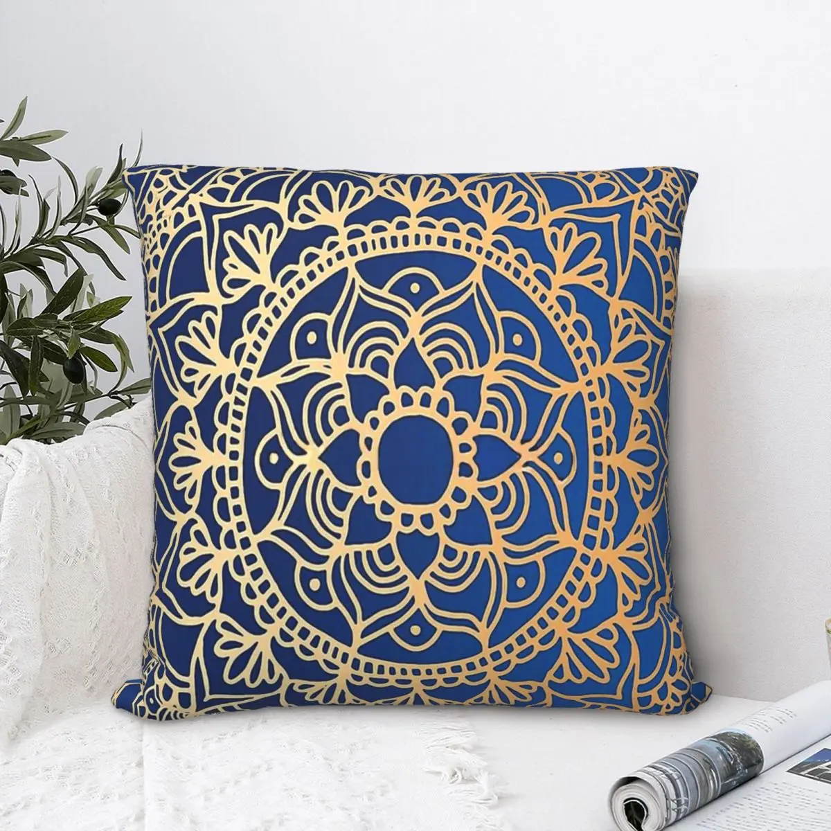 

Blue And Gold Mandala Throw Pillow Case Buddhism Cushion Home Sofa Chair Print Decorative Hug Pillowcase