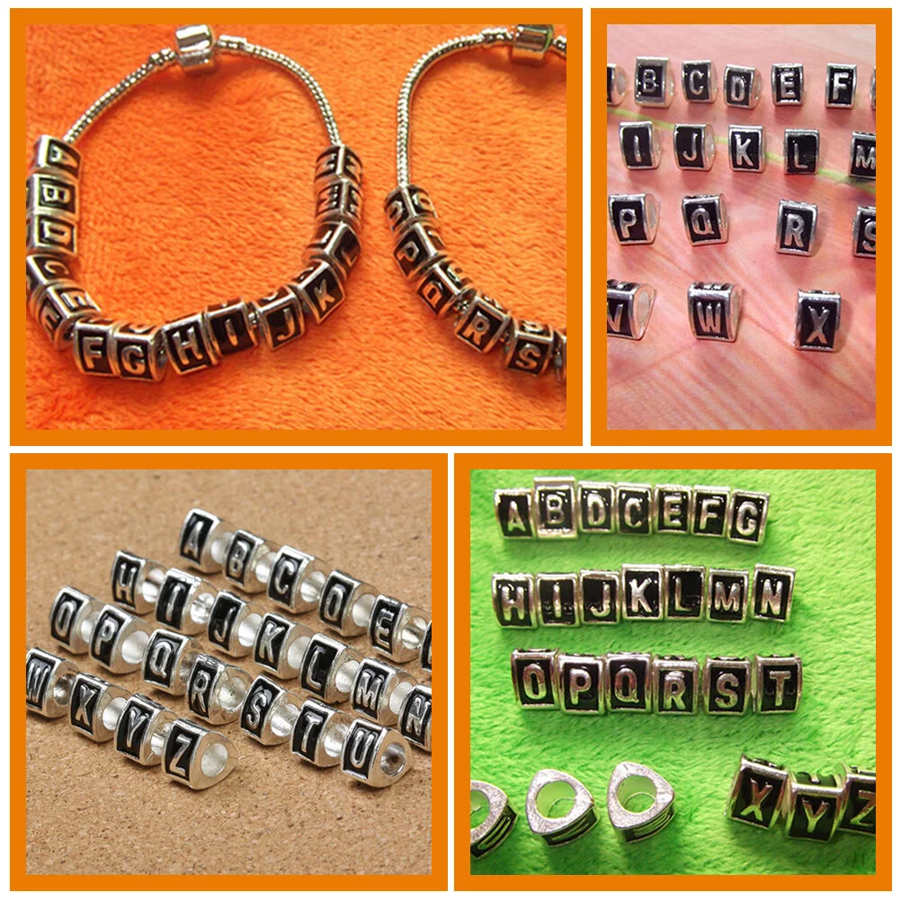 26 Pcs Bead Alphabet Beads Jewelry Making Bracelet Letter Triangle Metal DIY Big Hole