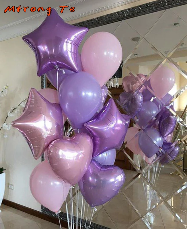 

10-Pcs Pentagram Heart-Shaped Aluminum Film Balloons Solid Color Star Balloons Birthday Store Celebration Party Decorations