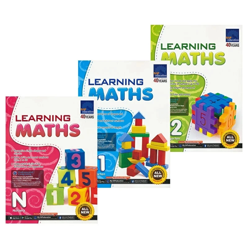 

3 Books/Set SAP Learning Maths Collection Book For Kids N-K2 Kindergarten English Problems Teaching Book