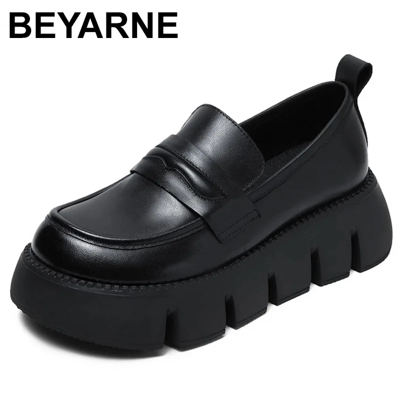

2023 Women Platform Shoes Slip On Loafers Ladies Genuine Leather Wedges Heel Jagge Sole Casual Shoes Handmade Retro