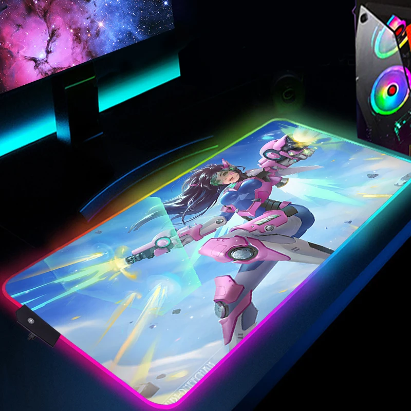 

D.Va RGB Mousepad Xxl Gaming Mouse Pad With wire Pc Accessories Backlight Desk Mat LED Luminous Gamer Keyboard Large Anime Mice
