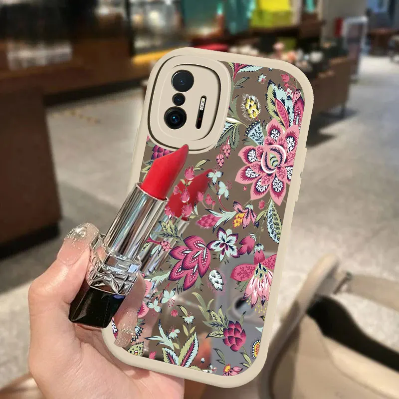 Mirror Case For Xiaomi Mi 11 Lite 5G NE 10 9 8 12 12X 12S Pro 10T 11T Soft Silicone Shockproof Flower Cover