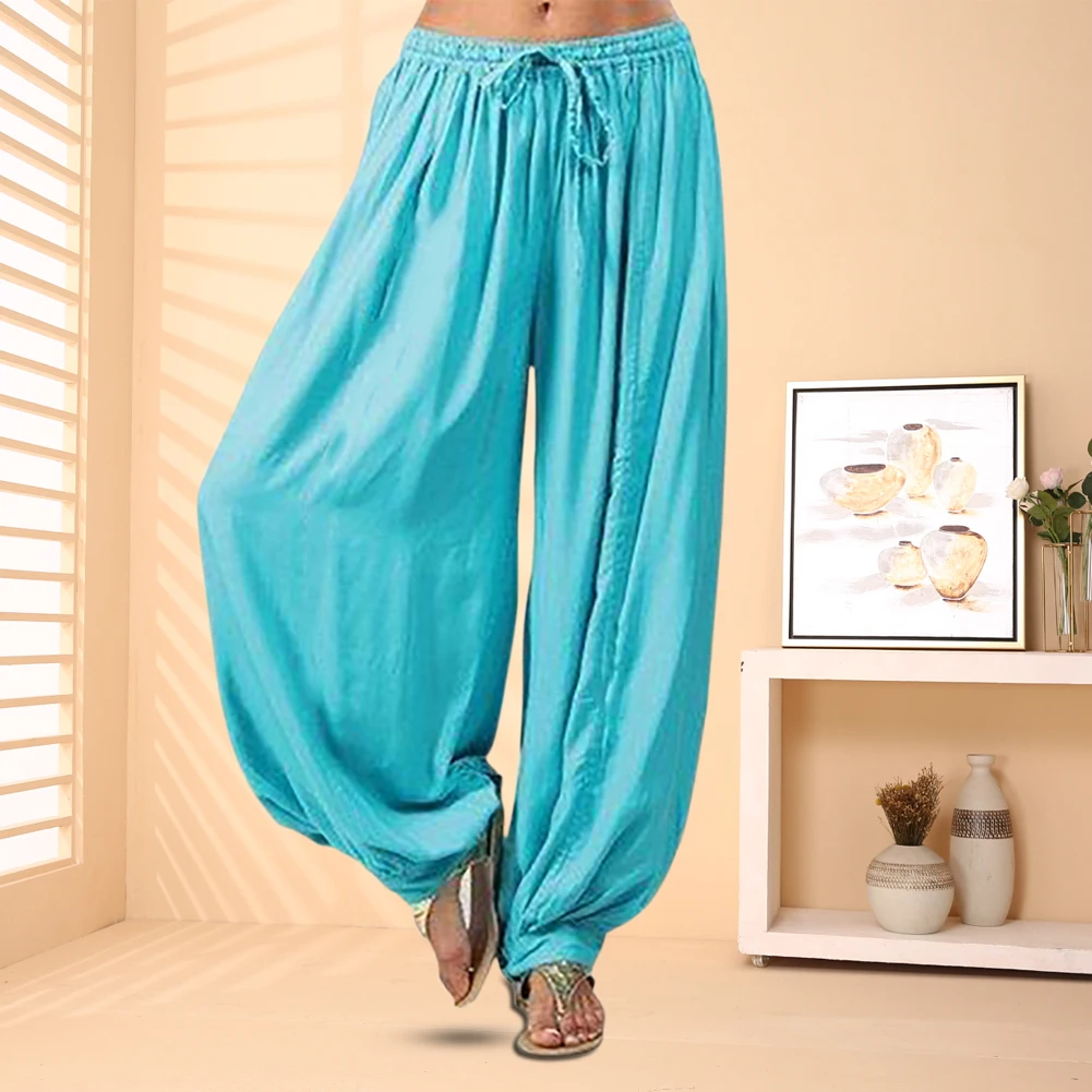 

Loose Wide Leg Pants Casual Women Men Solid Elastic Waist Trousers Unisex Drawstring Solid Baggy Harem Pants Plus Size