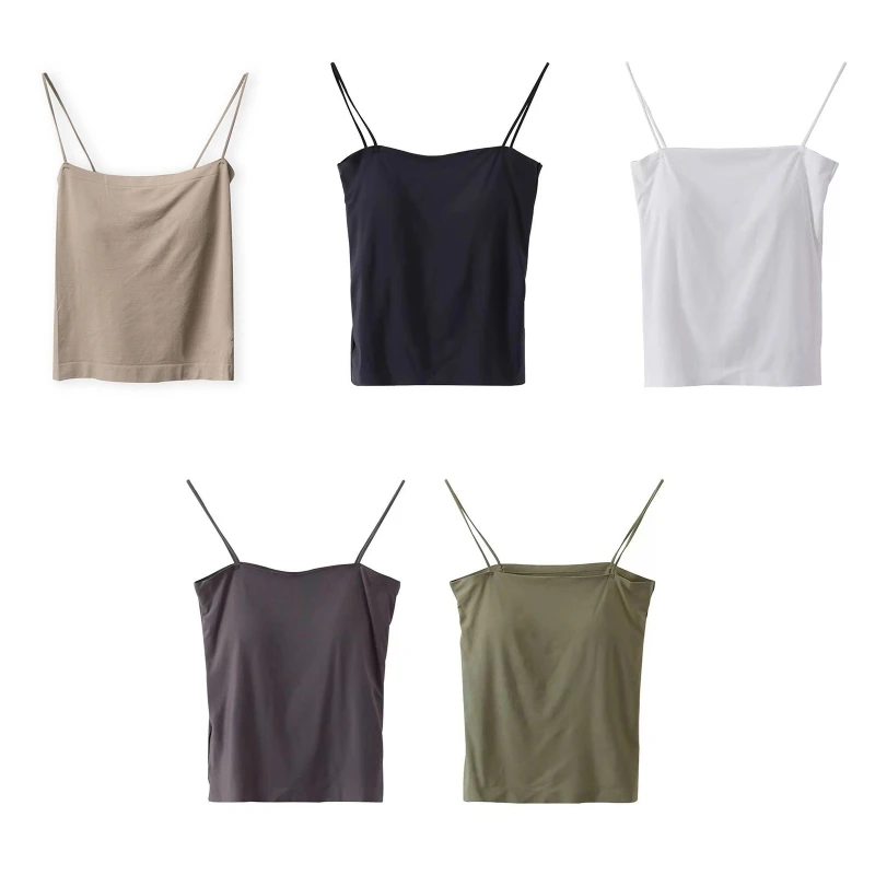 

Women Basic Solid Color Sling Crop Tube Top Padded Plain Spaghetti Strap Bandeau Camisole Sleeveless Wirefree Underwear