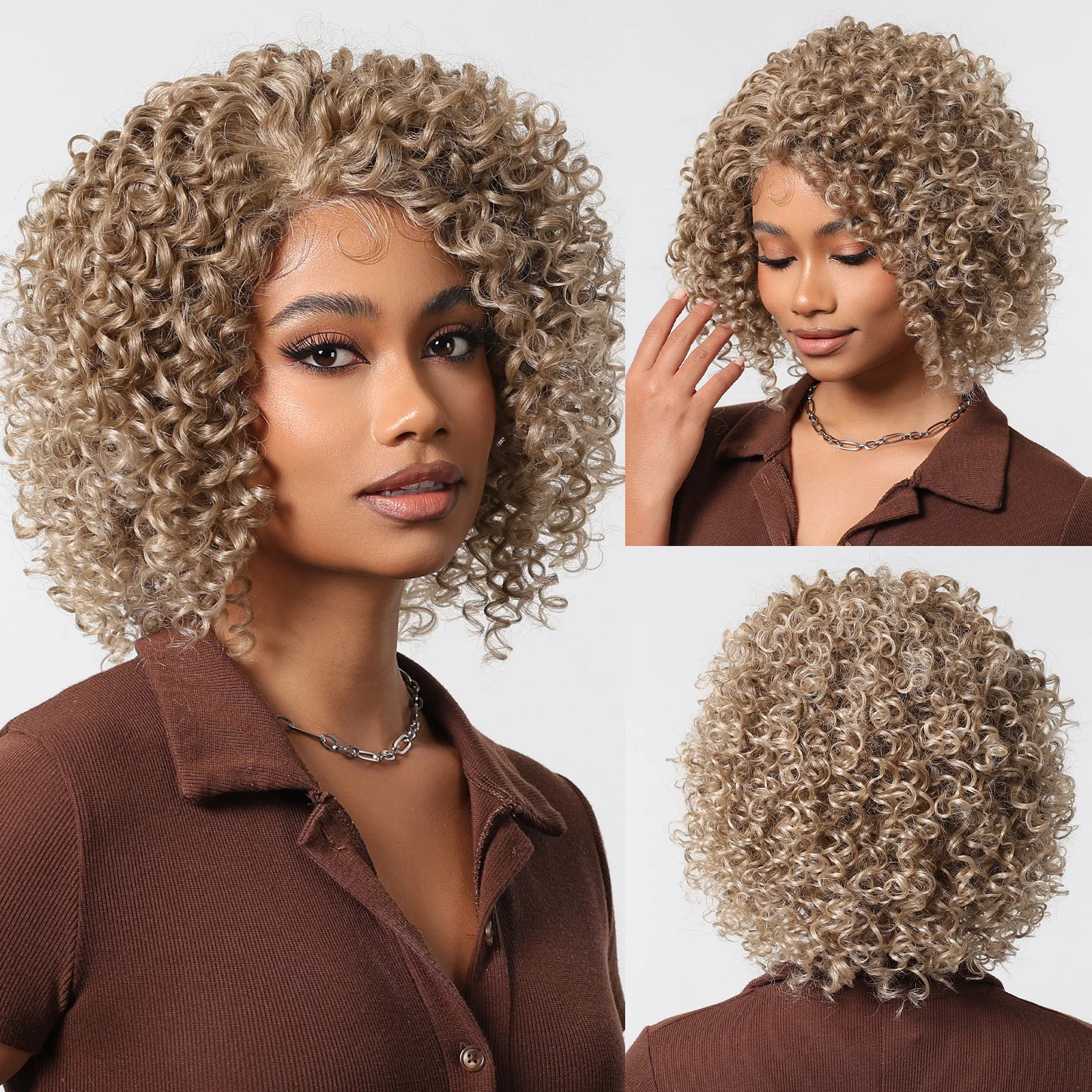 Короткий афро кудрявый синтетический парик линия волос фронтальный с глубокими