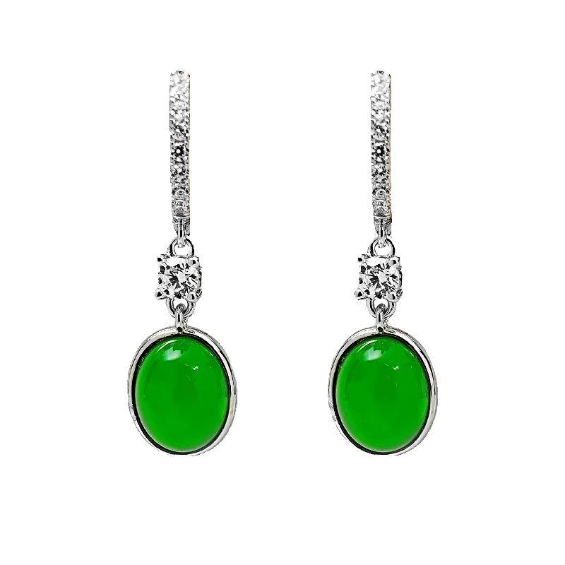 Зеленые серьги из серебра 925