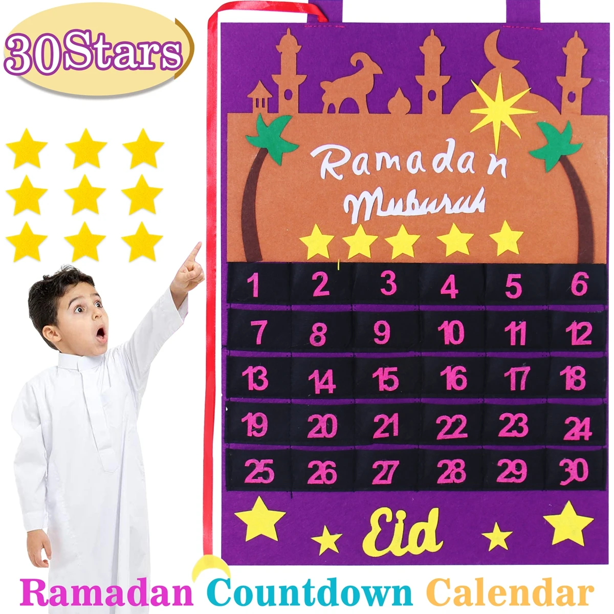 

Eid Mubarak DIY фетровый календарь обратный отсчет фотография для дома исламский мусульманский декор для вечеринки Рамадан кареем Ид Аль Адха под...
