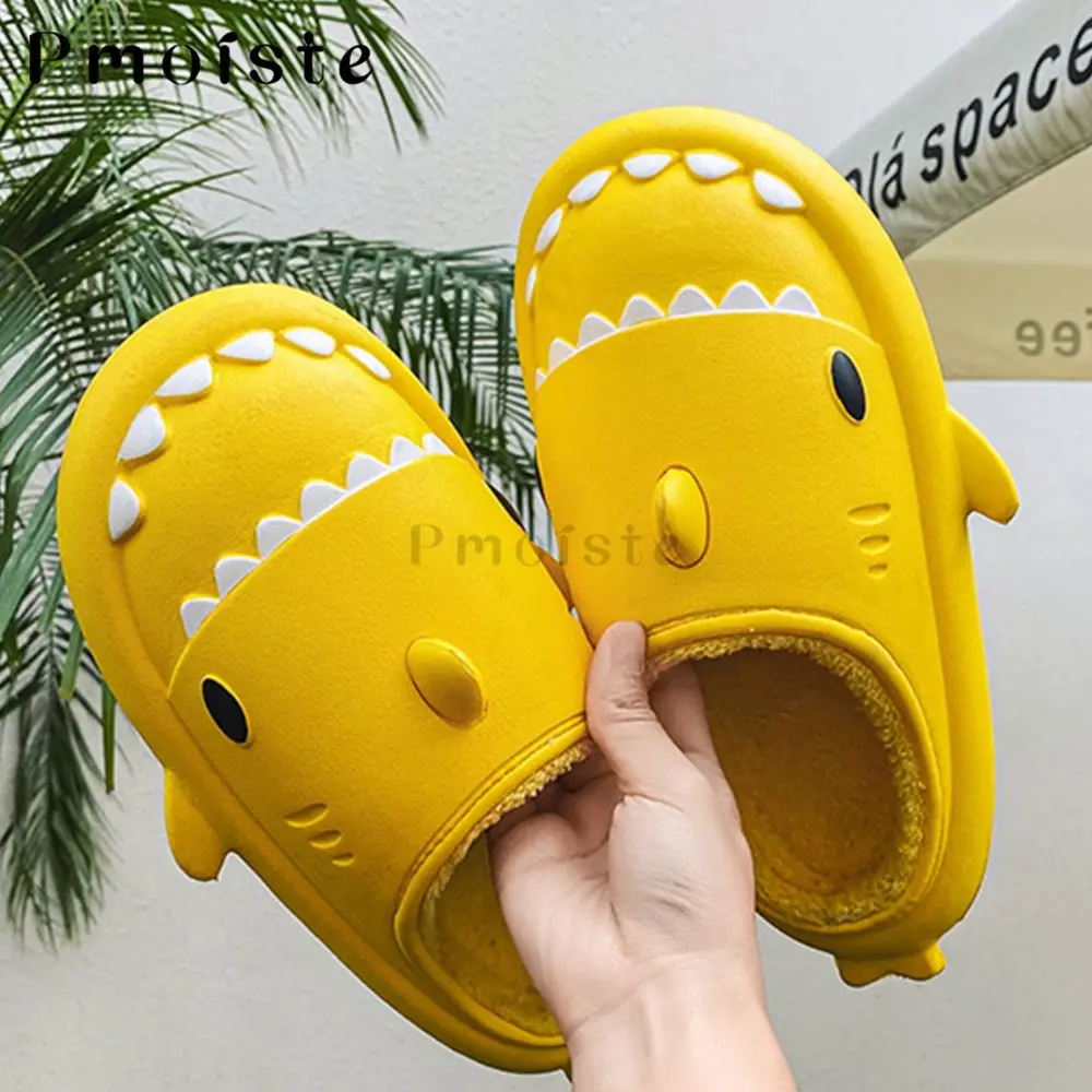 Winter Shark Slippers for Women Cartoon Children Slippers Family Adults Kids Indoor Waterproof Thick Sole Man Plush Slippers