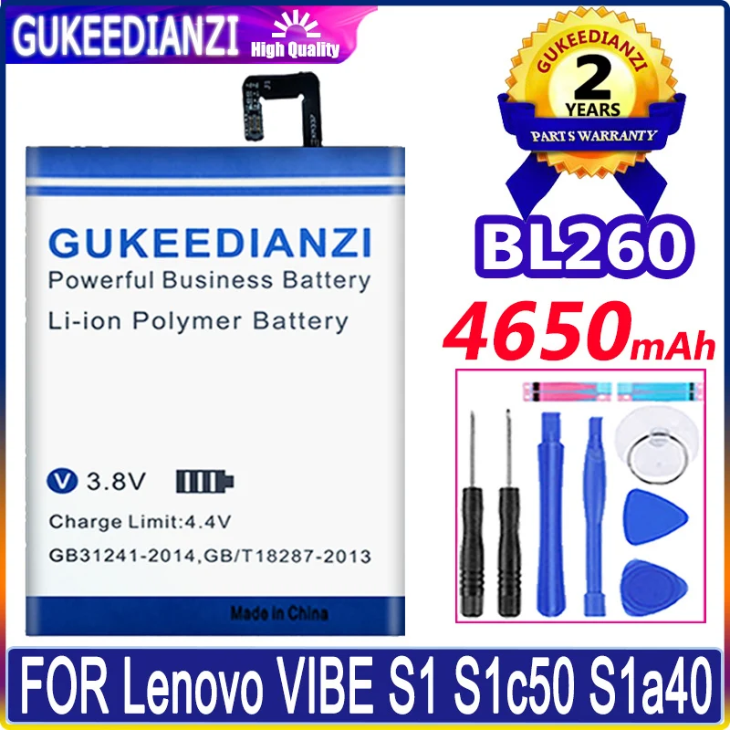 

4650mAh BL260 BL 260 Battery for Lenovo VIBE S1 Lite S1Lite S1La40 Batteries + Free Tools