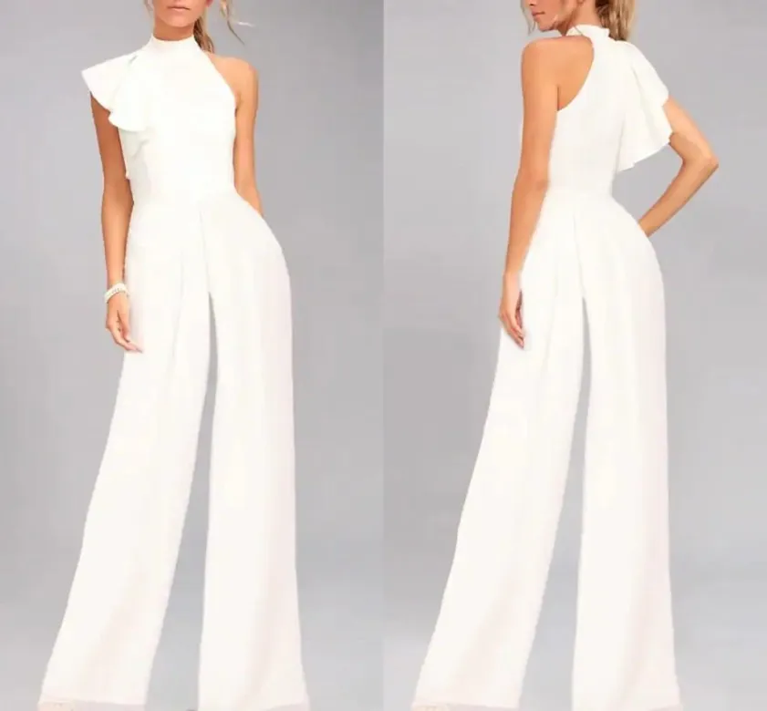 

Женское атласное вечернее платье, элегантное белое платье с лямкой на шее и оборками, бальное платье для выпускного вечера, 2022