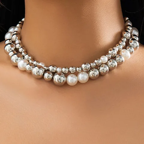 Ожерелье-воротник женское многослойное с имитацией жемчуга