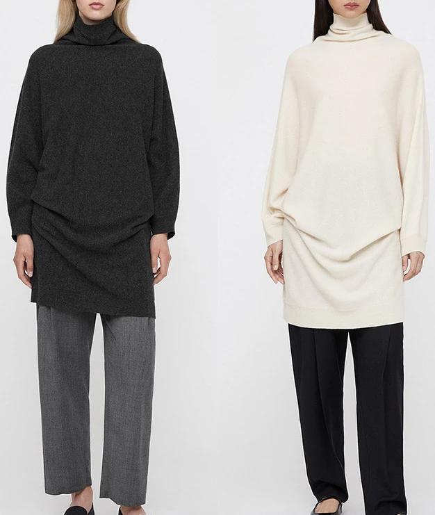 

Женское мини-платье, новинка сезона осень-зима 2022, шерстяная и кашемировая водолазка, вязаное женское платье с драпировкой и рукавами-тележками