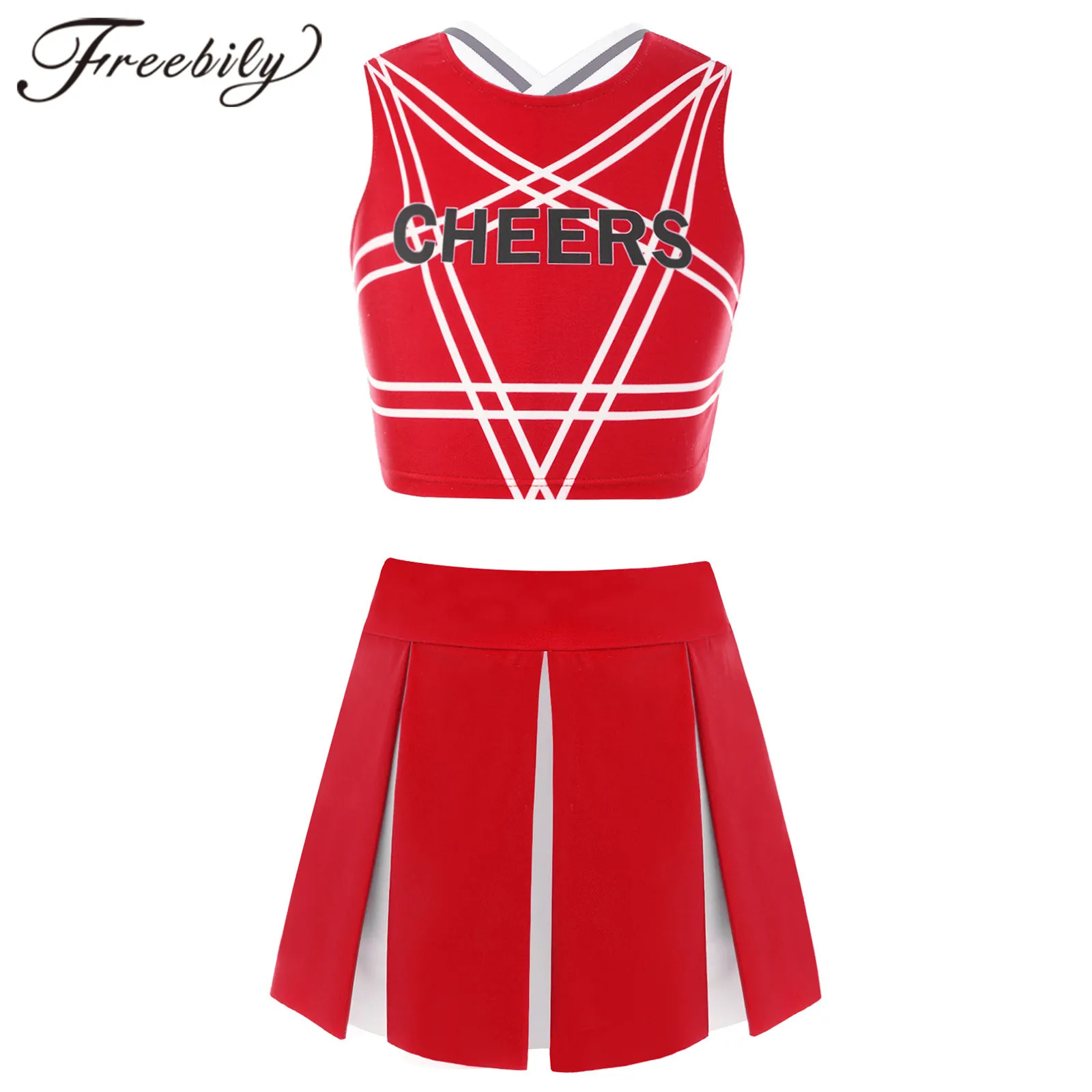 

Children Cheerleader Uniform for Dancing Competition Performance Kids Cheer Dance Costume Girls Cheerleading Cosplay Costume Set