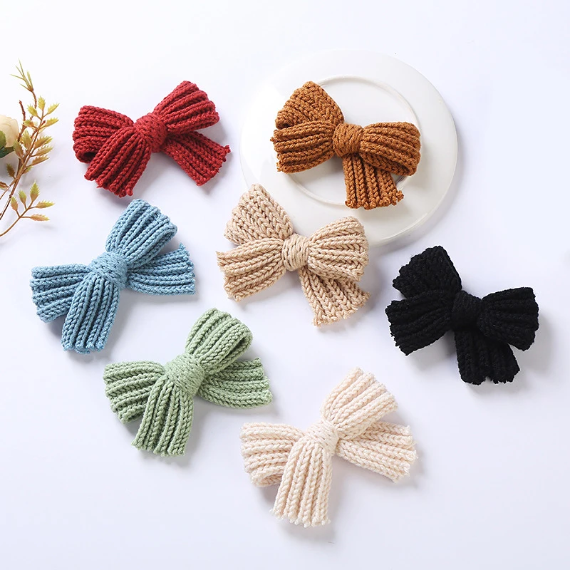 

2Pcs Woolen Knit Hairpins For Baby Hair Clips Bows Girl Barette Child Winter Pins Girls Set Kids Accessories Retro Hairclip