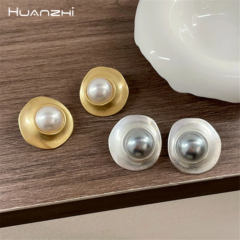 Винтажные матовые металлические жемчужные серьги HUANZHI неправильной