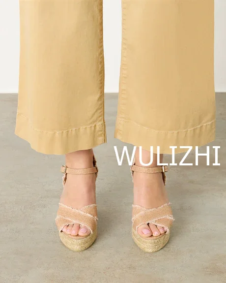 Light Pink Patchwork Wedge Espadarille Women Woven Open Slingback Sandals Elegant Casual Buckle Design Cotton Hollow Beach Shoe