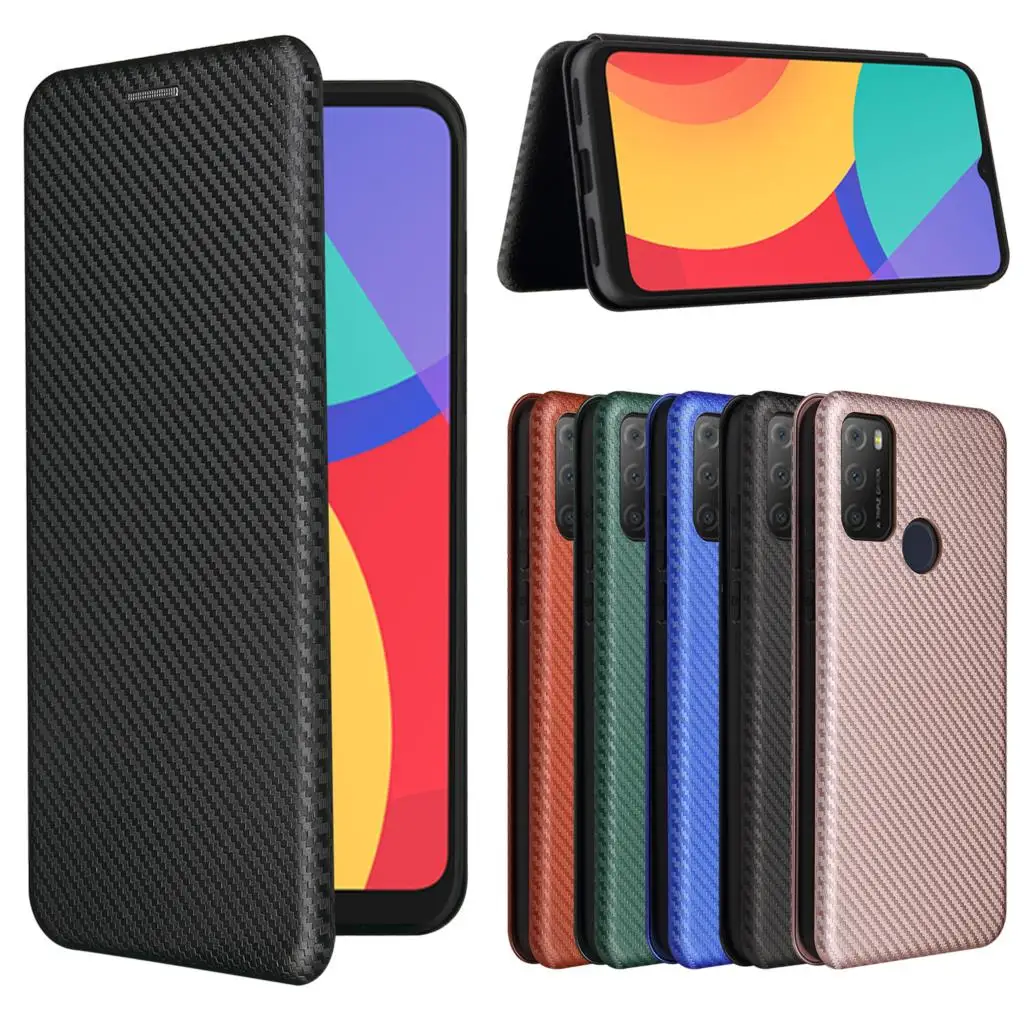 

2022 For TCL 20Y Case Carbon Fiber Flip Leather Case For TCL 20Y TCL20Y Business Magnetic Wallet Card Slot Slim Cover 6.52"