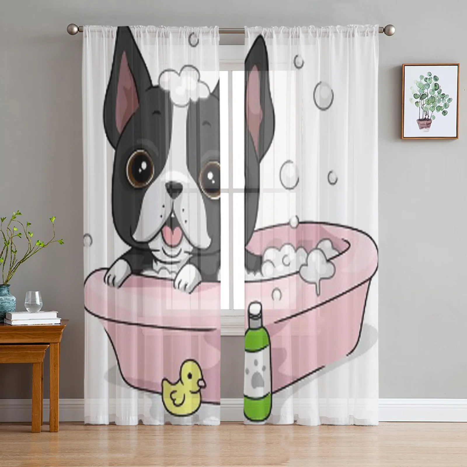 

Иллюстрация собаки для принятия ванны эркера Экранирование шторы вуаль органза драпировка чистая тюль для гостиной спальни