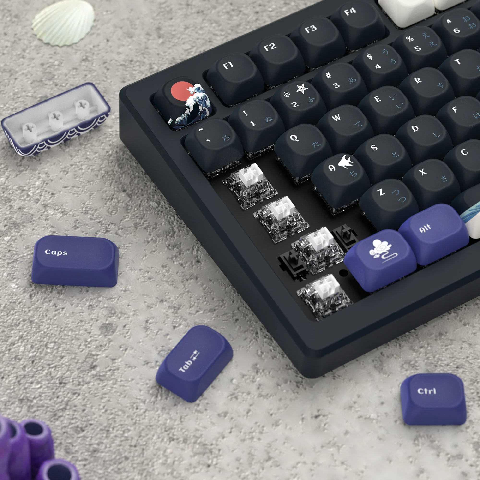 Womier MOA профиль PBT колпачки клавиш черные Kanagawa 134 клавиши для Cherry MX