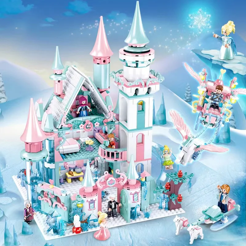 

Строительные блоки для детей, игрушки, Disney, мечты принцессы, замороженный замок Эльзы, подарок для девочек