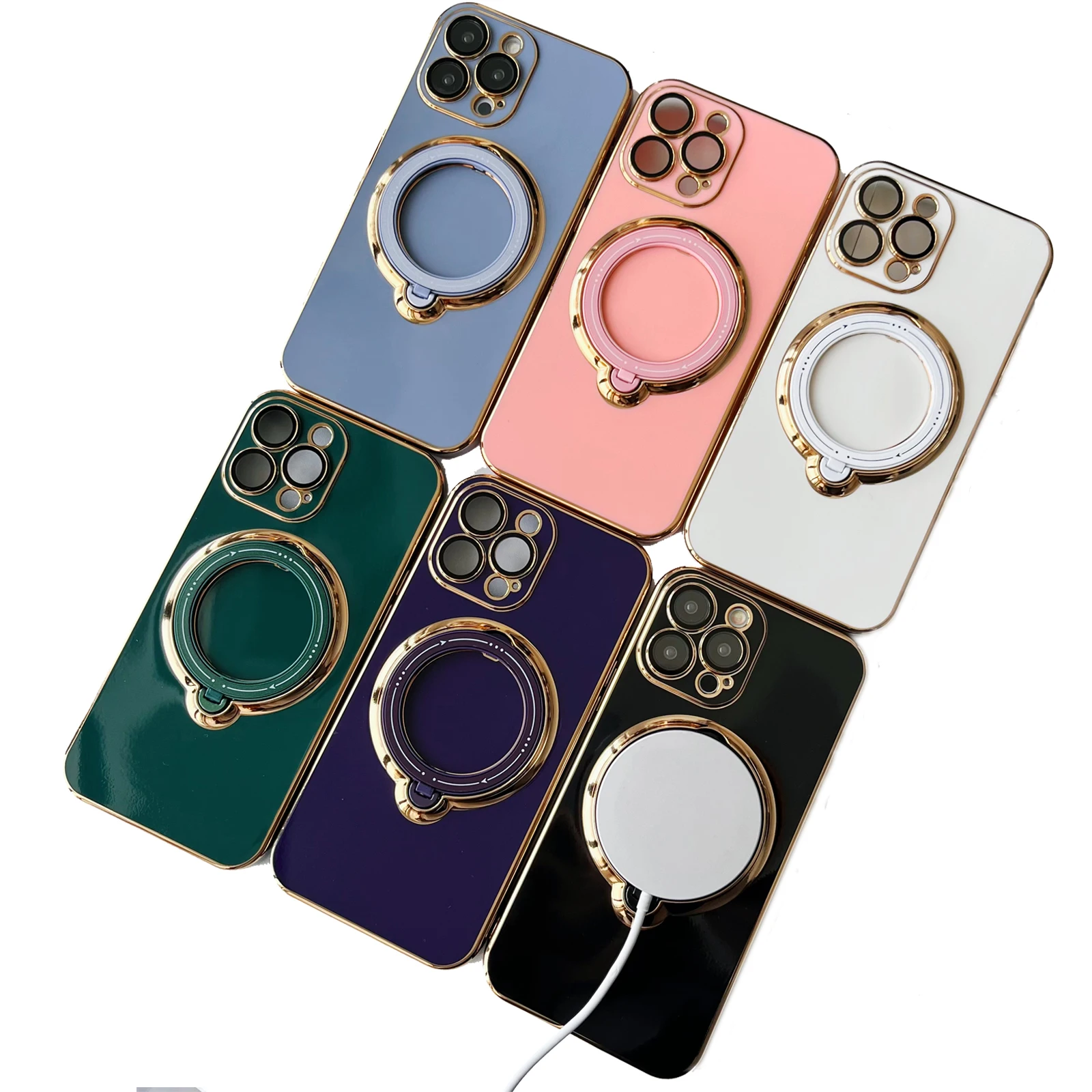 Тонкий чехол-подставка с электропокрытием Magsafe для iPhone 14 Pro Max 13 12 11 XR XS 8 7, защитная подставка для объектива, Беспроводная зарядка