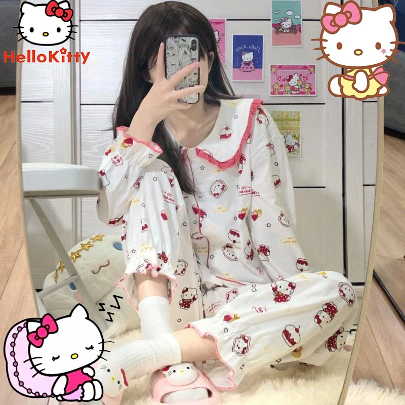 2022 New Sanrios Hello Kittys Pajamas Anime Kawaii Korean Harajuku Style Casual Sweet Loose Home Outdoor Set Christmas Gift