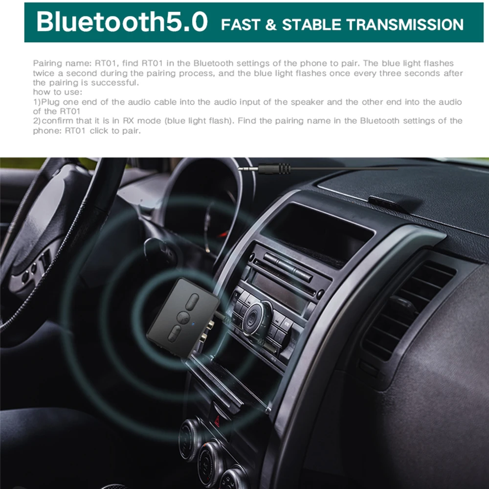 Приемник-передатчик RT01 с Bluetooth 5 0 2-в-1 аудио адаптер в RX + AUX для BT запускает
