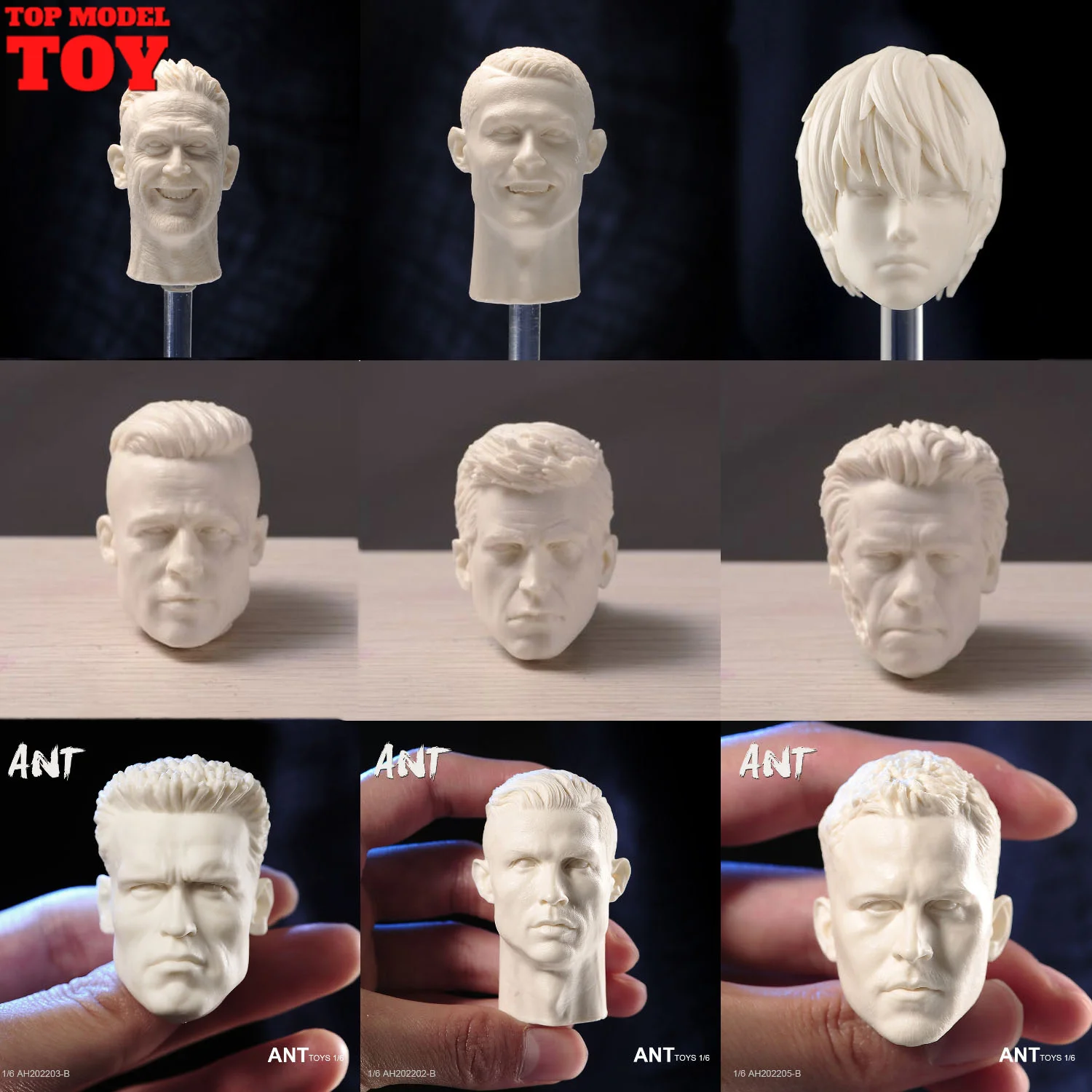 Unpainted 1/6 Kylin Zhang Brad Pitt Paul Walker Ronaldo Bruce Willis Man Head Sculpt Carving Fit 12'' Male Soldier Action Figure