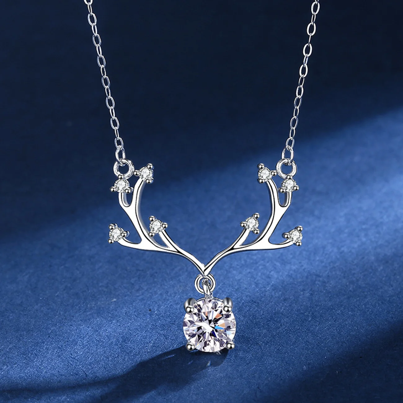 

1CT Real Moissanite Necklace Womens 925 Sterling Silver Antlers Deer Horn Round Diamond Pendant Necklace Promise Birthday Gift