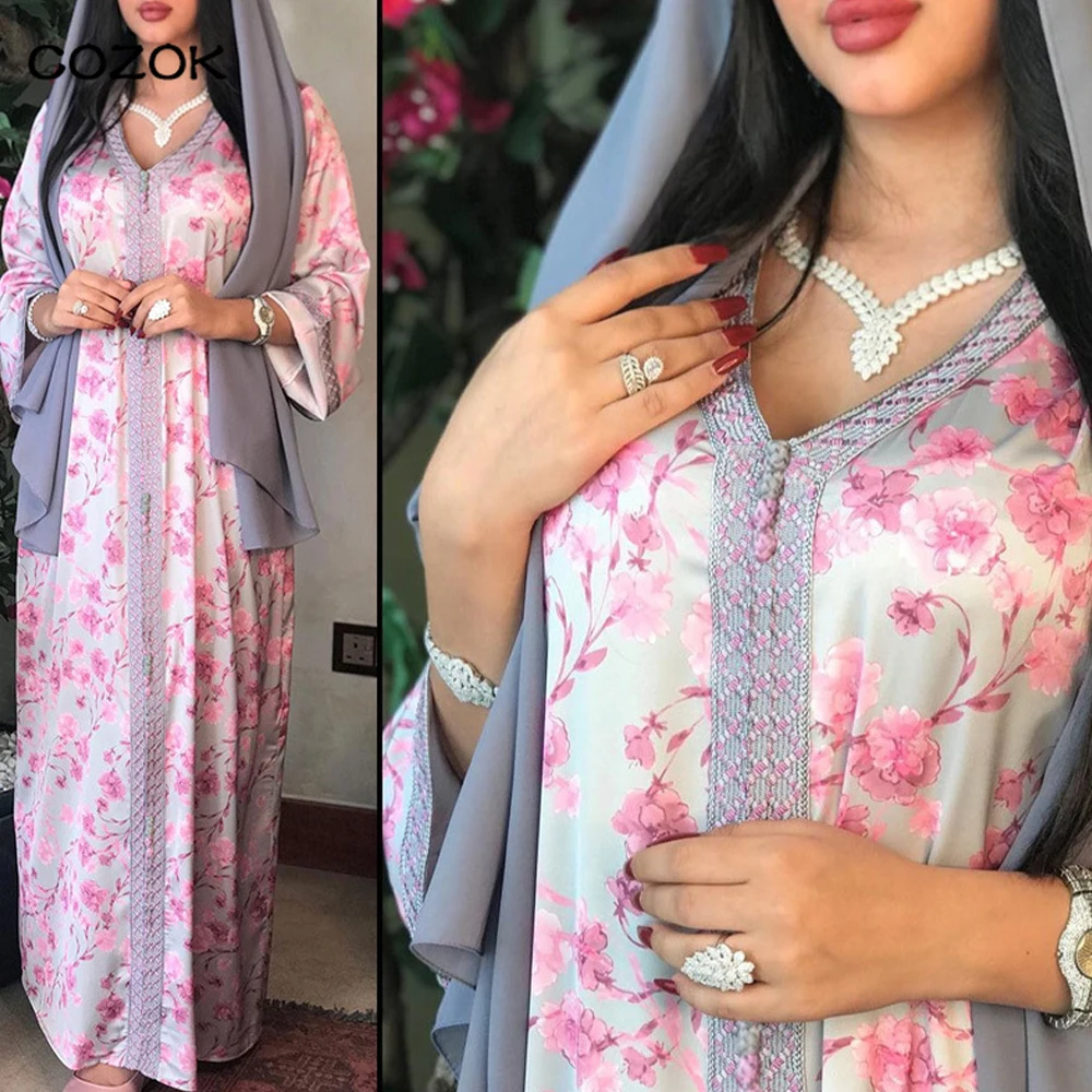 

Abaya Dubai Turkey Muslim Hijab Dress Loose Kaftan Bohemian Gown Malaysia Elegant Ladies Floral Kimono 2021 Islamic Clothing